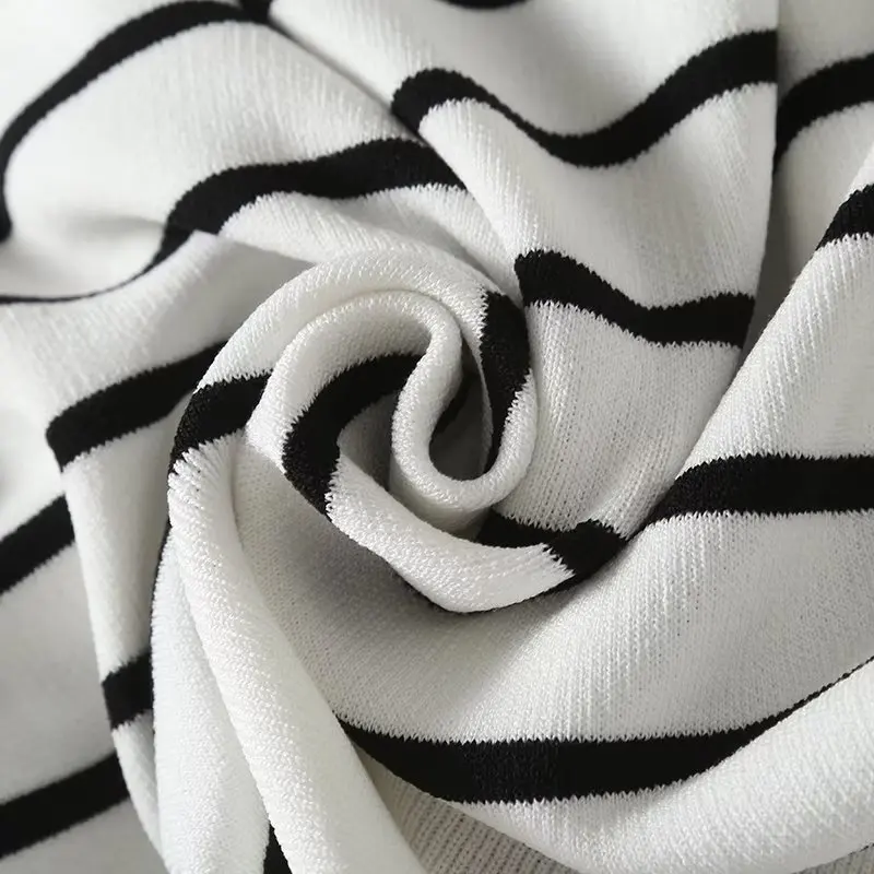 Withered French Fashion Office Ladies Single Breasted Simple Round Neck Striped Top Knit Cardigan Casual Sweaters Women