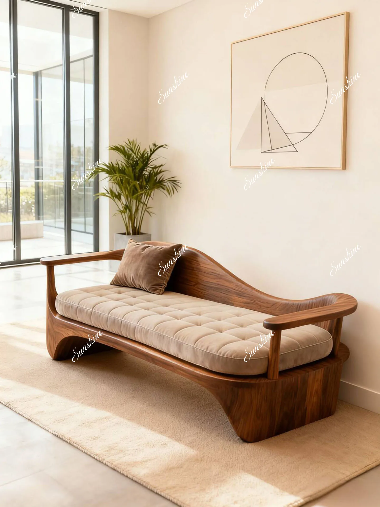 Black walnut, chaise longue chair, solid wood, small apartment sofa in the living room, simple and modern