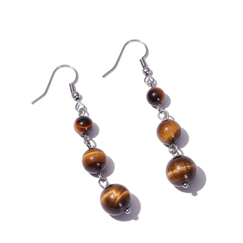 Change Better Natural Pink Quartz Tiger Eye Round Bead 6 8 10mm Earrings Women Fashion Drop Dangle Long Lady Earrings Jewelry