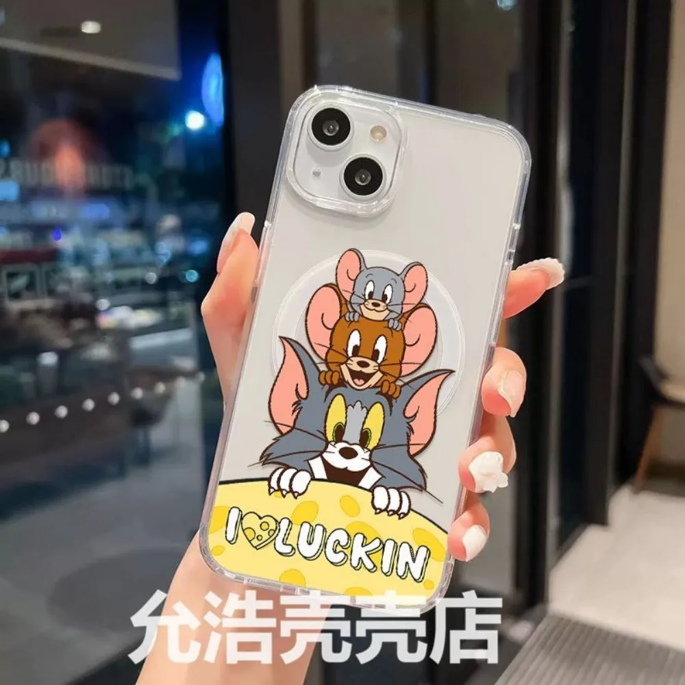 NEW Magnetic Phone Case for iPhone 17 16 15 14 13 12 11 8 7 Air Plus Pro Max Soft Clear Tpu Cover Cartoon Toms and Jerries view 3