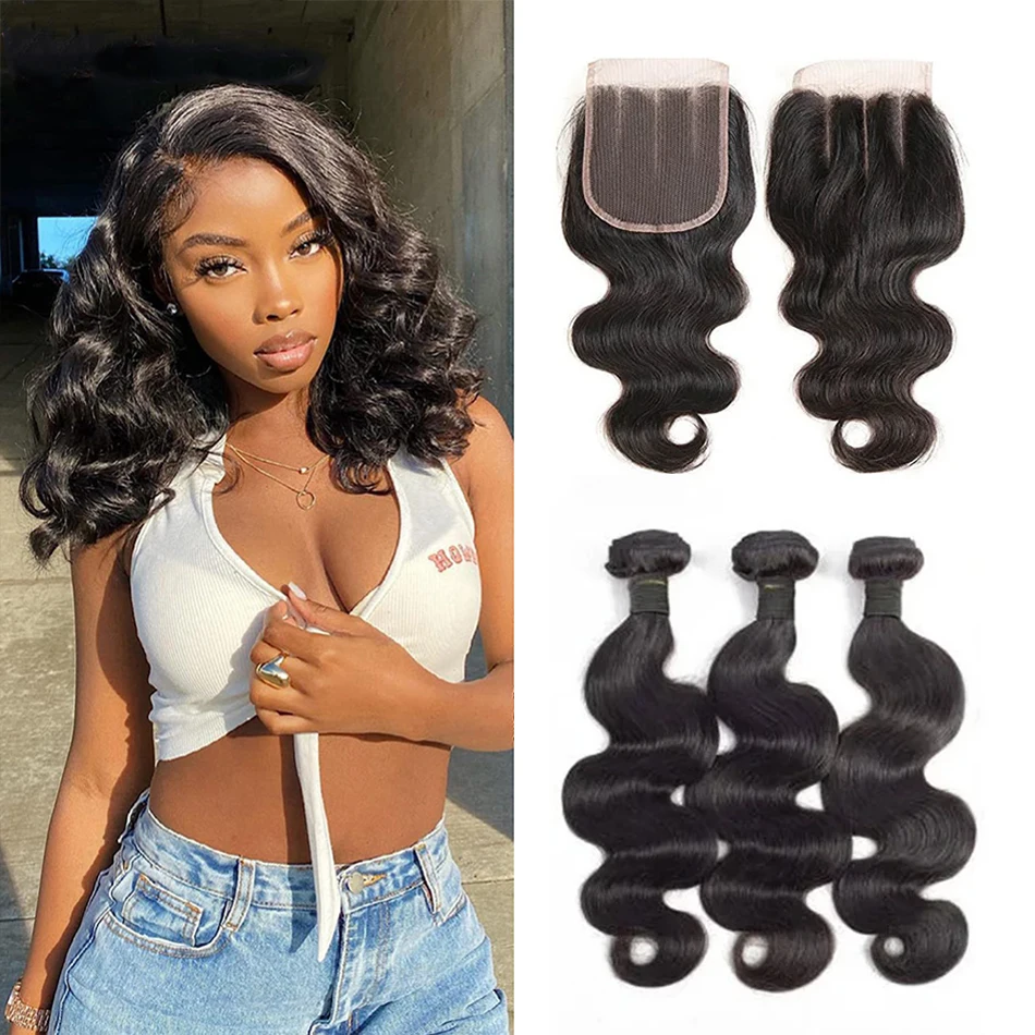 

12A Peruvian Body Wave Bundles With Closure 100% Unprocessed Virgin Human Hair Bundles With Closure Loose Body Wave Extensions