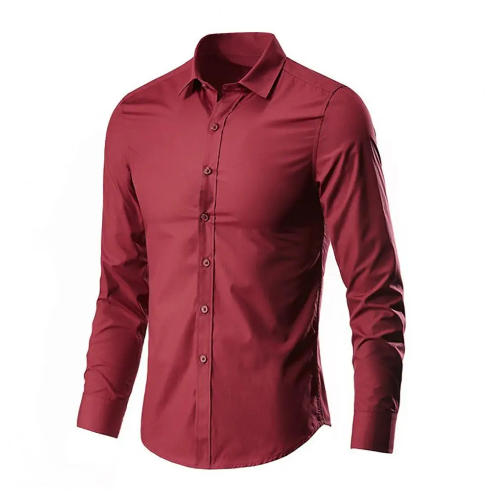 

Chic Solid Color Men Shirt Long Sleeve Button Single-breasted Cardigan Casual Lapel Men Spring Shirt Anti-iron Autumn Shirt