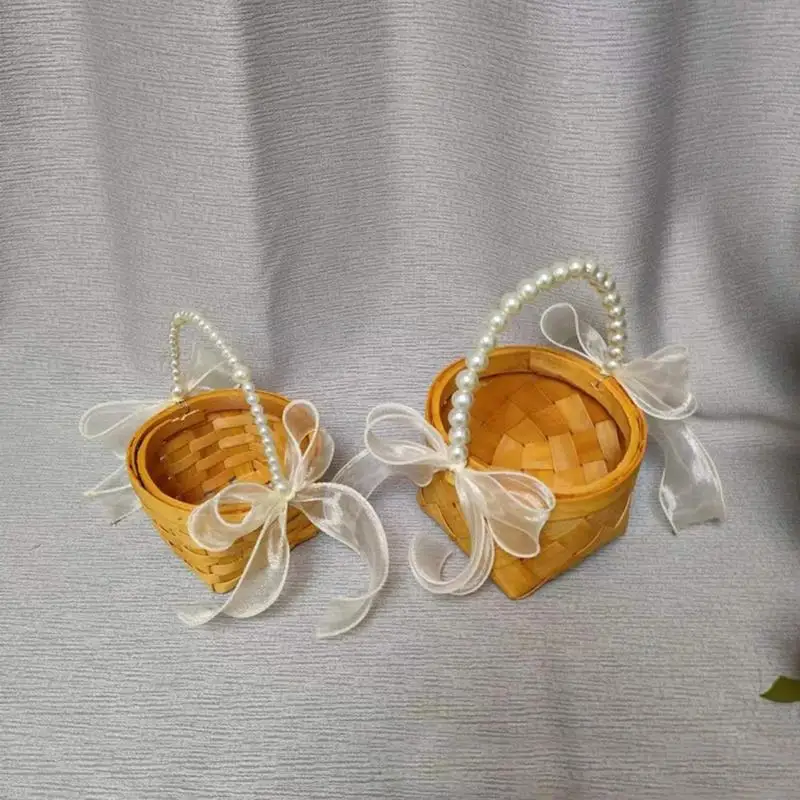 Flower Girl Baskets For Weddings Portable Flower Baskets For Flower Girls Flowers Girl Scatter Basket Hand-Woven Baskets