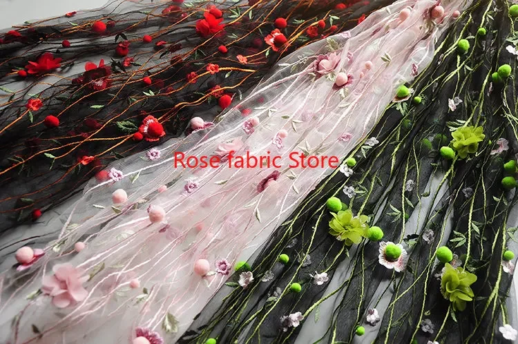 

Pink 3D flower embroidery Lace Fabric ball floral soft tulle lace for wedding dress girl dress Veil 51" width 1 yard