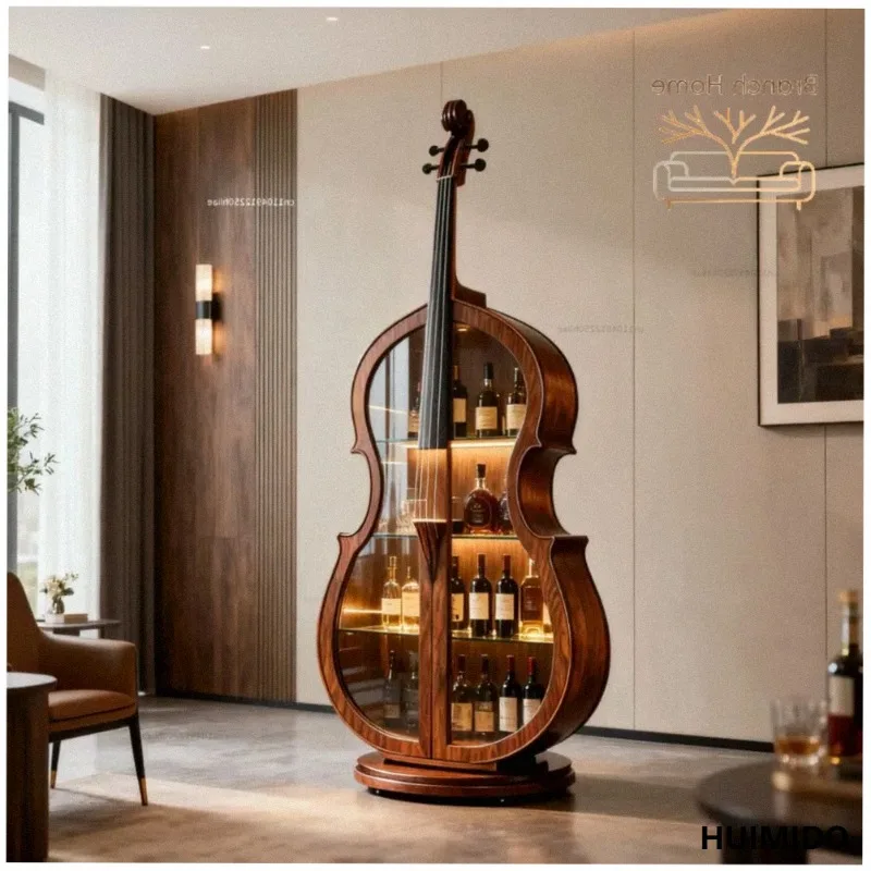 Amerikanischer Cello-Stil Schrank Nordamerikanischer Schwarznuss-Weinschrank Massivholz-Getränkeaufbewahrung für das Wohnzimmer