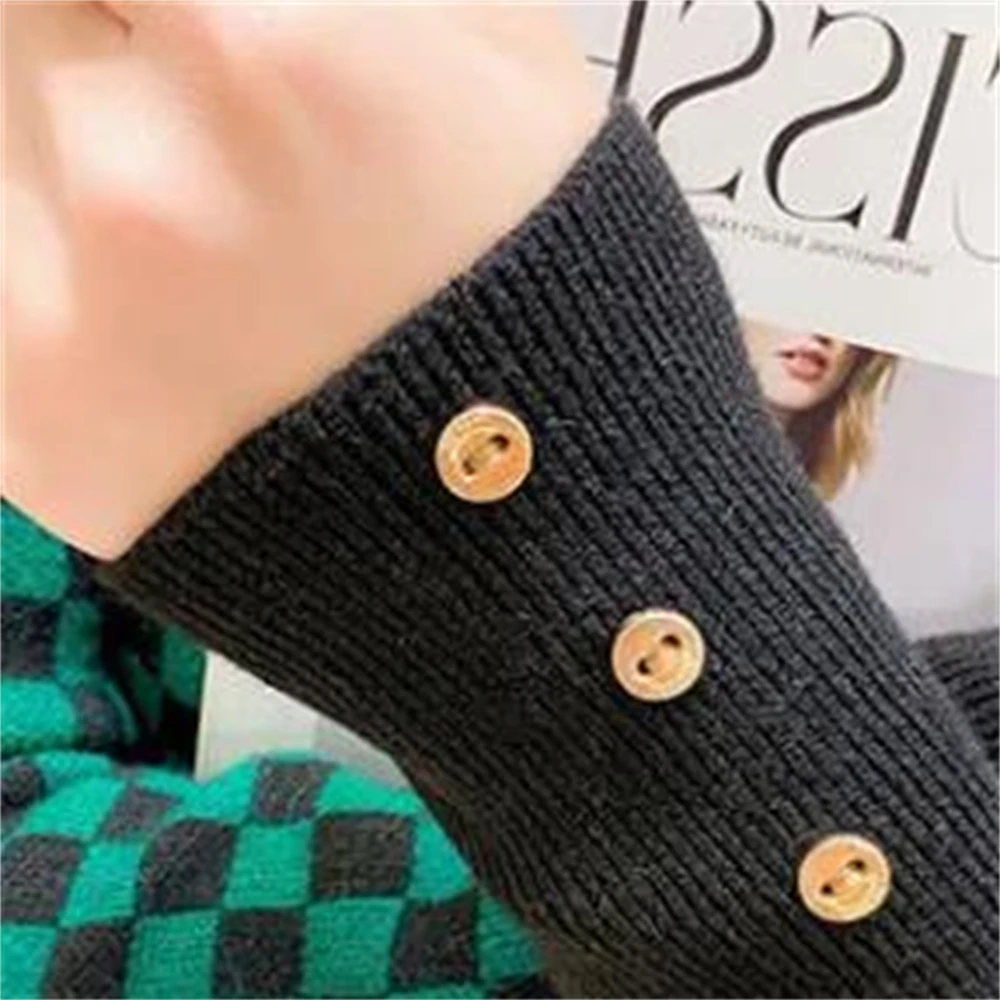 Women\'s Fleece Houndstooth Turtleneck Sweater Sexy Plaid Pullover Korean Fashion Luxury Winter 2024