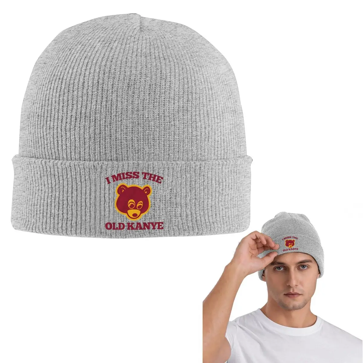 Kanye West Dropout Bear Chicago Vintage Graduation Knitted Cap Bonnet Hat Autumn Winter Outdoor Beanies Hats for Unisex Adult