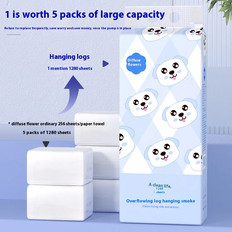 1280 Tovaglioli per caricamento domestico sospesi Quattro strati di fazzoletti morbidi e addensati Asciugamani di carta umidi e asciutti in pasta di legno originale