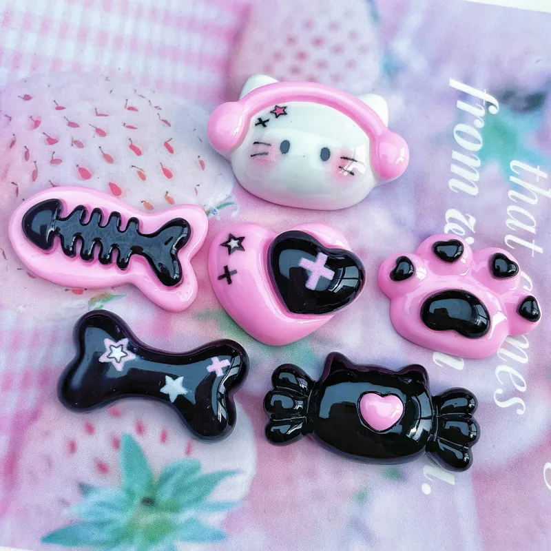 10Pcs Kawaii Headphones Kitten Resin DIY Cream Glue Shoes Hat Icebox Barrette Mobile Phone Case Scrapbook Flat Back Patch