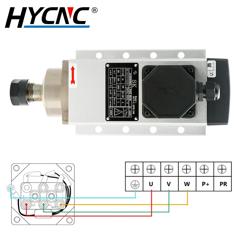 CNC Machine Spindle 2.2kw ER20 Square Air Cooled Spindle Motor 24000RPM 400hz Mounting Flange For CNC Engraving Machine Router