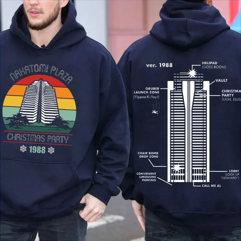 Felpa con cappuccio Hip Hop Nakatomi Plaza Die Hard Movie Festa di Natale 988 Felpa per il tempo libero Bruce Willis Felpa con cappuccio comoda streetwear