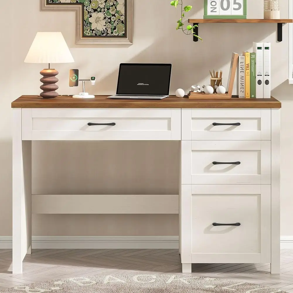 

47 Modern Executive Desk with File Drawer and Charging Station, Ideal for Home Office, Study