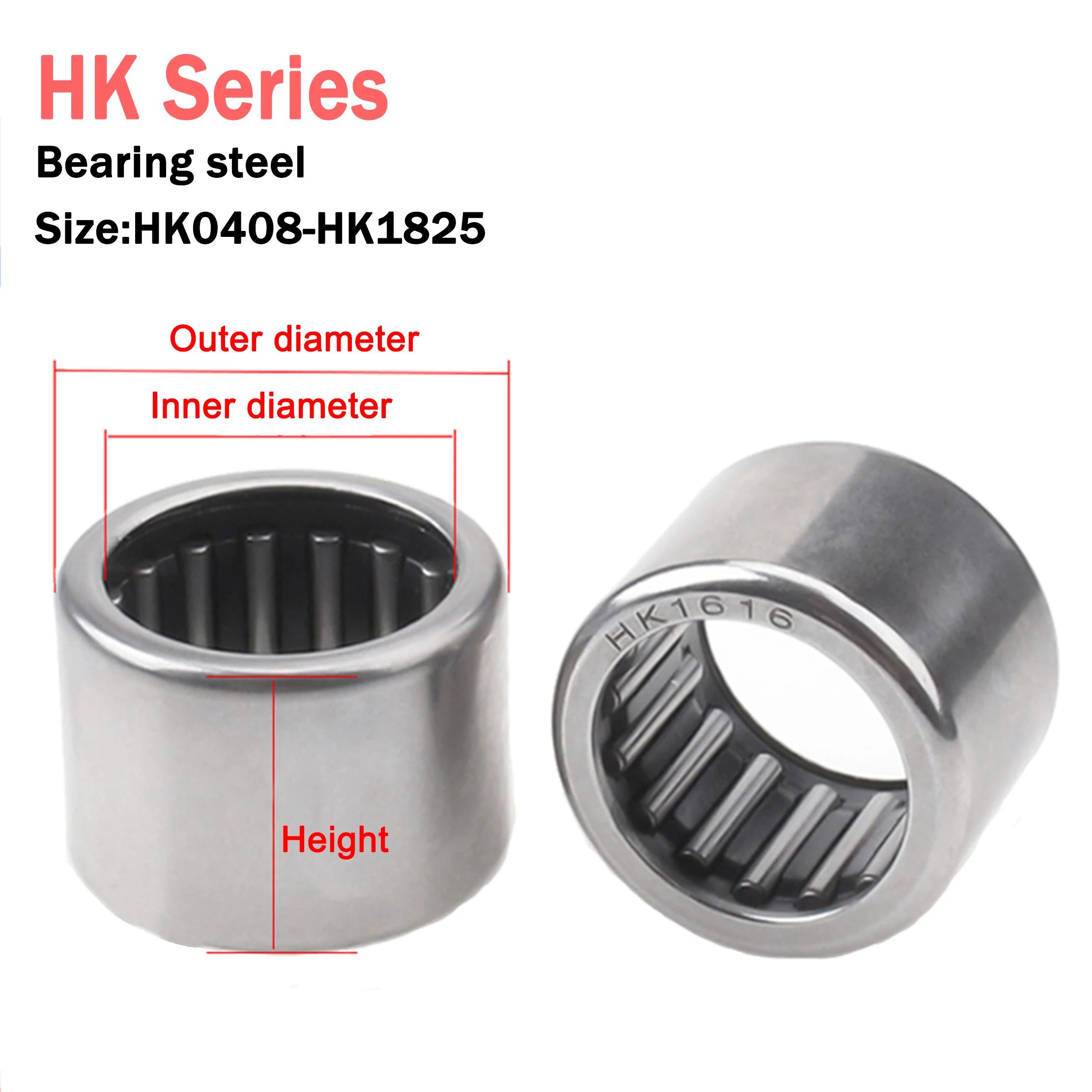 5PCS HK Series One-way Needle Roller Bearing HK0408-HK1825 Inner Diameter X Outer Diameter X Height Rodamiento De Agujas