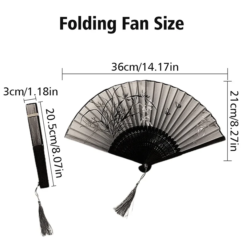 Chinese Style Black Folding Fans Vintage Flower Hand Held Fans Summer Female Dance Fans Wedding Home Party Supplies