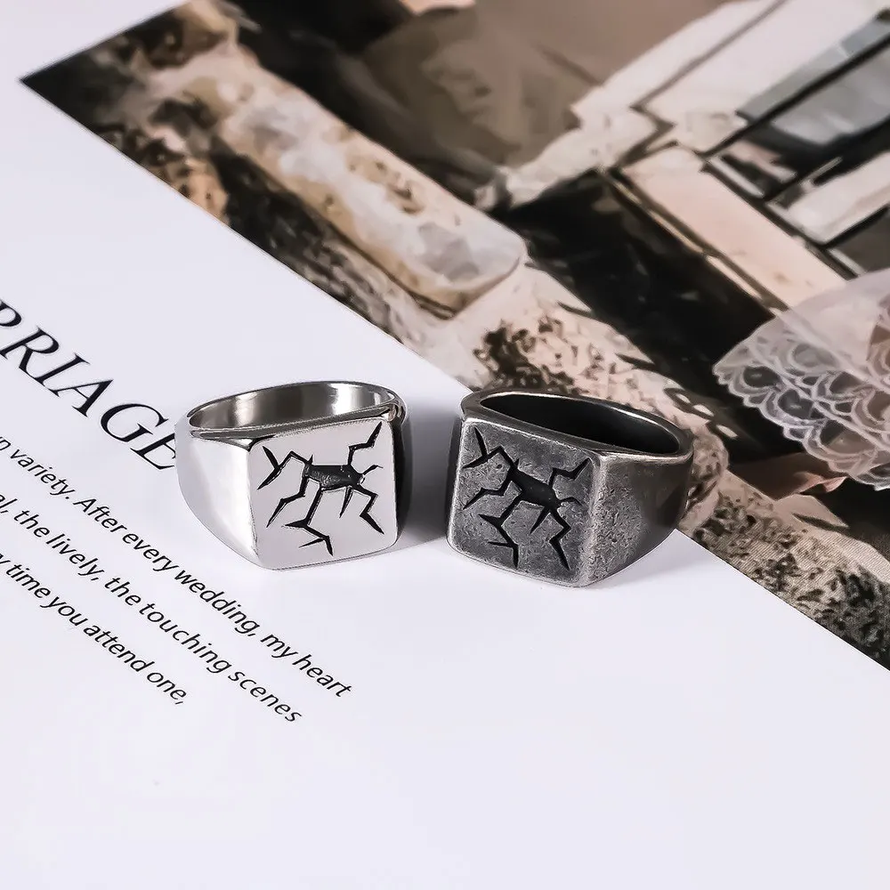1Pcs European and American Cross-Border Spider Crack Pattern Ring, Personalized Men's Stainless Steel Vintage Distressed Ring