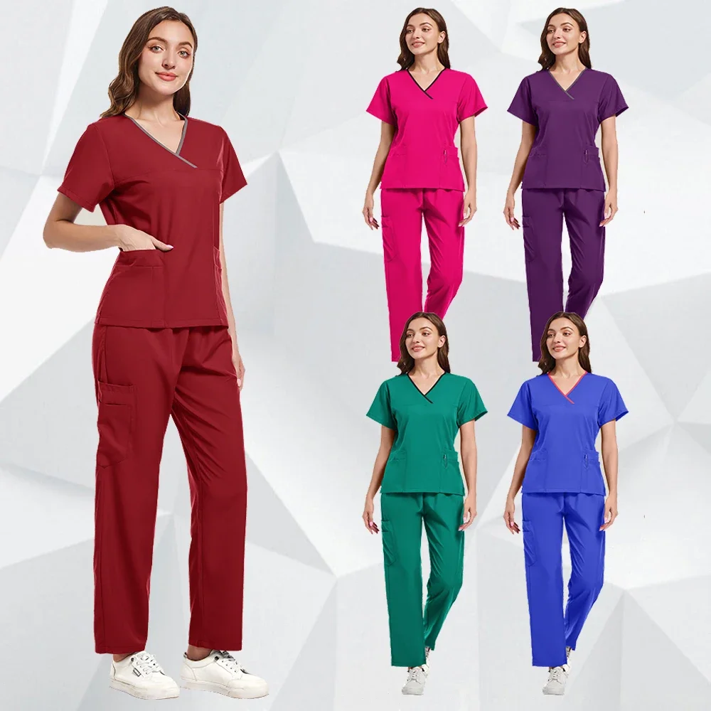 Nurse Medical Uniform High Quality Pet Grooming Care Workwear Set Scrubs Operating Room Surgical Gown Short Sleeve Elastic Pants