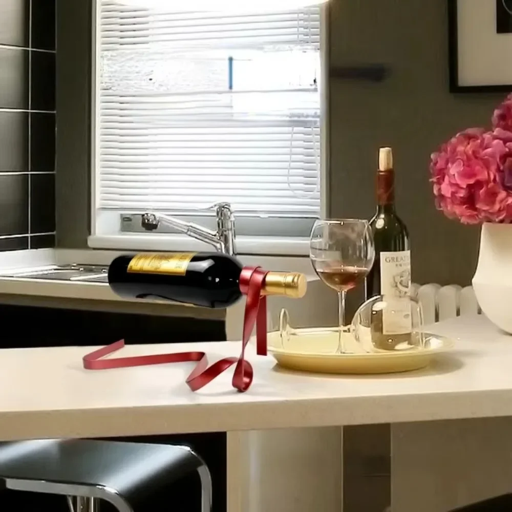Creative Floating Ribbon Wine Rack Suspended Iron Poised Bottle Holder Table Decoration Wine Bottle Rack Home