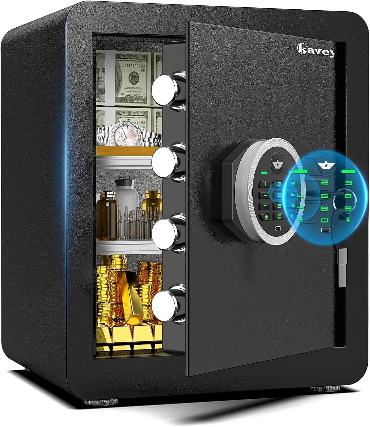 2.0 Cub Safe Box Fireproof Waterproof, Home Safe with Digital Keypad and LED Light, Security Safes with Dual Alarm System and Mu