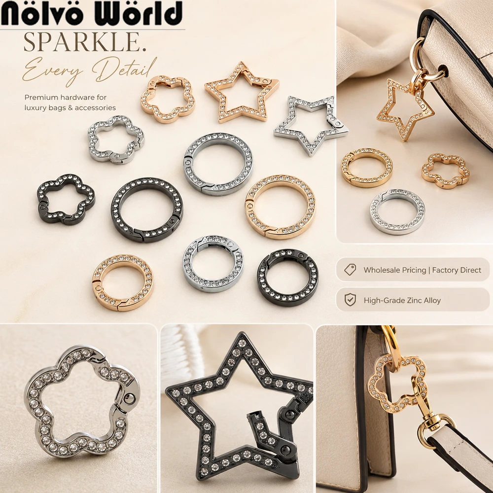 20/40100PCS 15-19-25mm Square/Heart Shape Crystal Rhinestone Spring O Ring Clasp Round Key Chain For Keyrings Bags Accessories