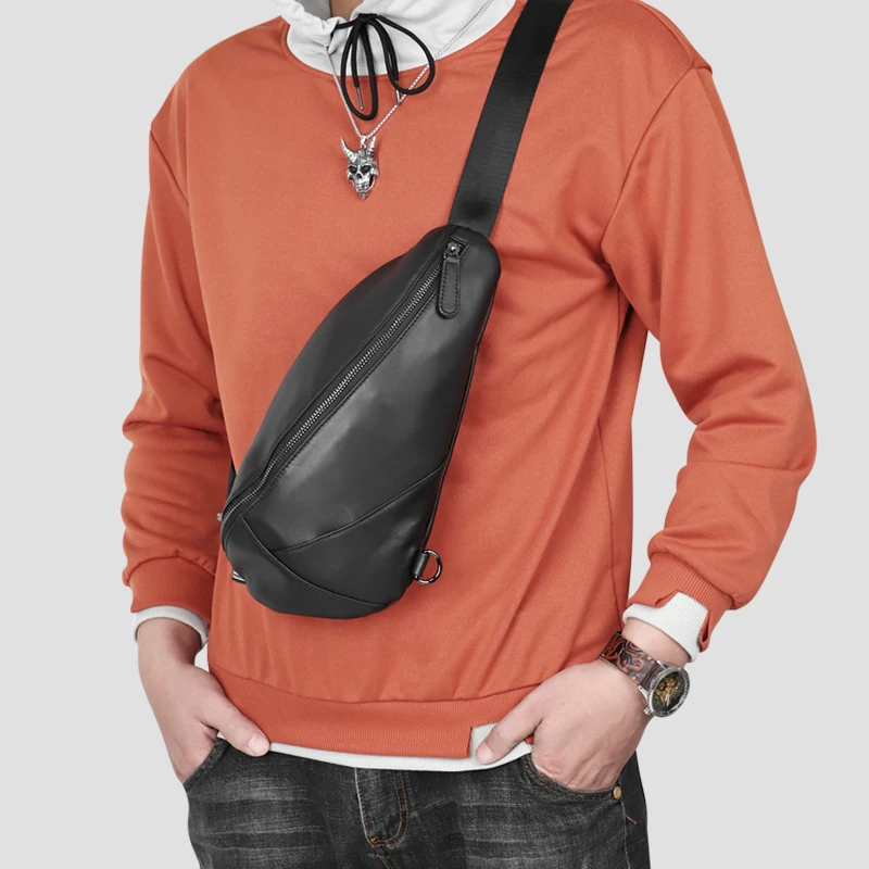 

Casual Men's Crossbody Bag Genuine Leather Chest Shoulder Bag For Male Sports Travel Storage Chest Pack Organizer Shoulder Bags