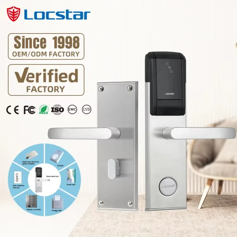 

[2026]Locstar High Quality Ic Card Silver Black Intelligent Electronic Safe Keyless Entrys Key Smart Hotel Wood Door Safety Hand