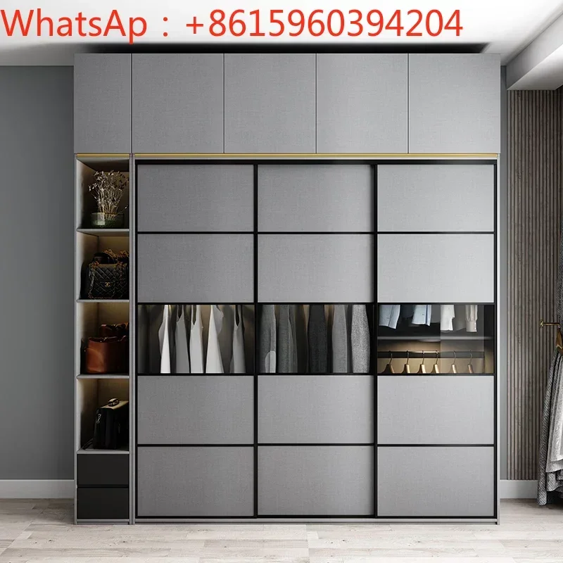 Wardrobe sliding door modern simple door customized home bedroom Nordic luxury style master bedroom wardrobe