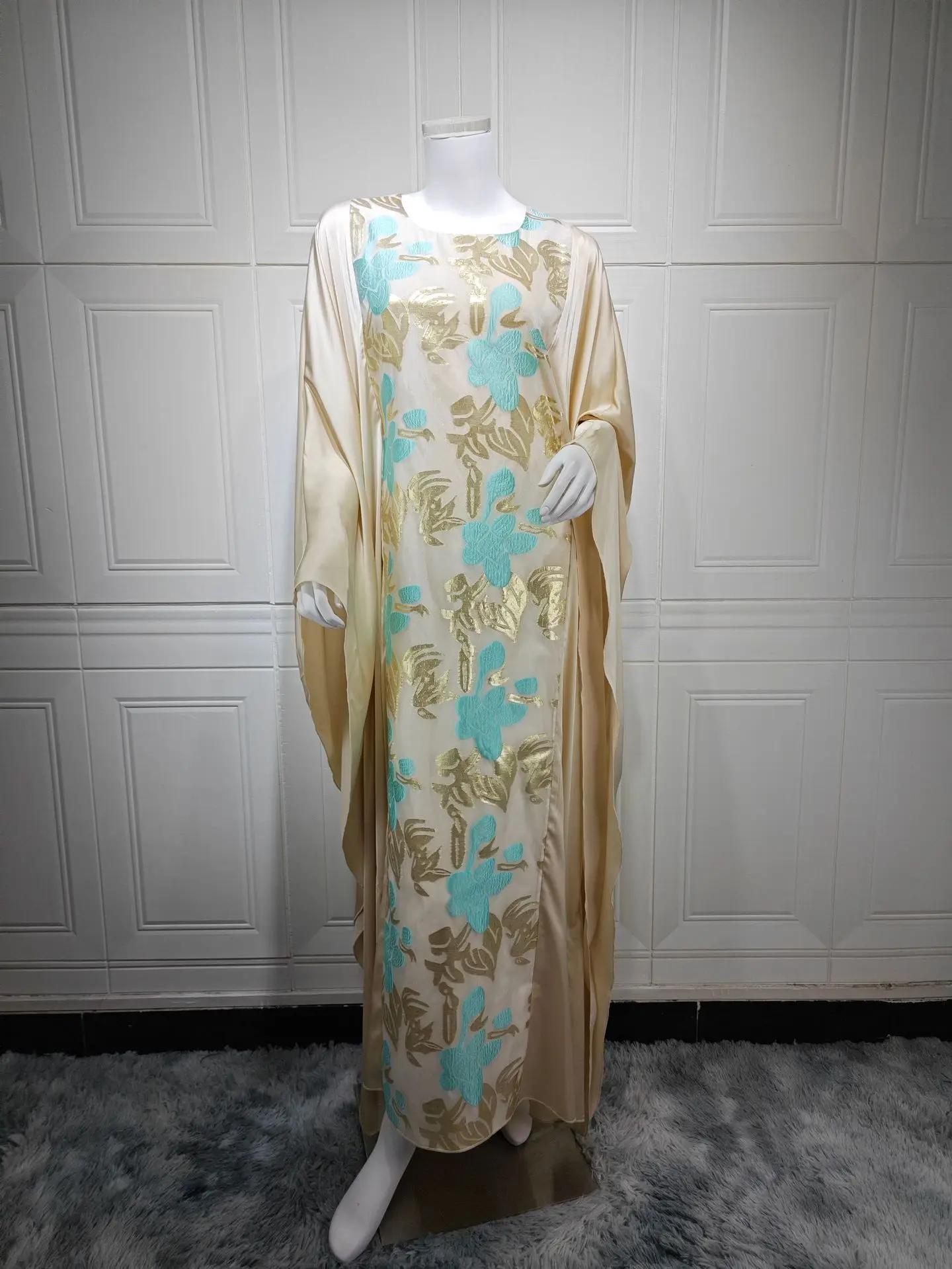 Mq190 2025, Sommer Neue Damen Jacquard Schwerindustrie Besticktes Langes Kleid mit Taille Cinching Design Robe Islam Elegant
