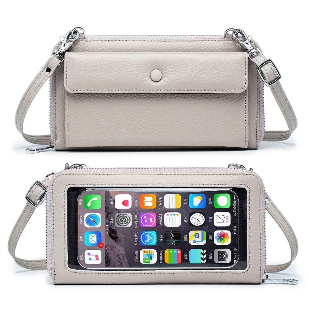 

New Touch Screen Mobile Phone Shoulder Bag Genuine Leather Women's Crossbody Bag Women Small Clutch Long Wallet