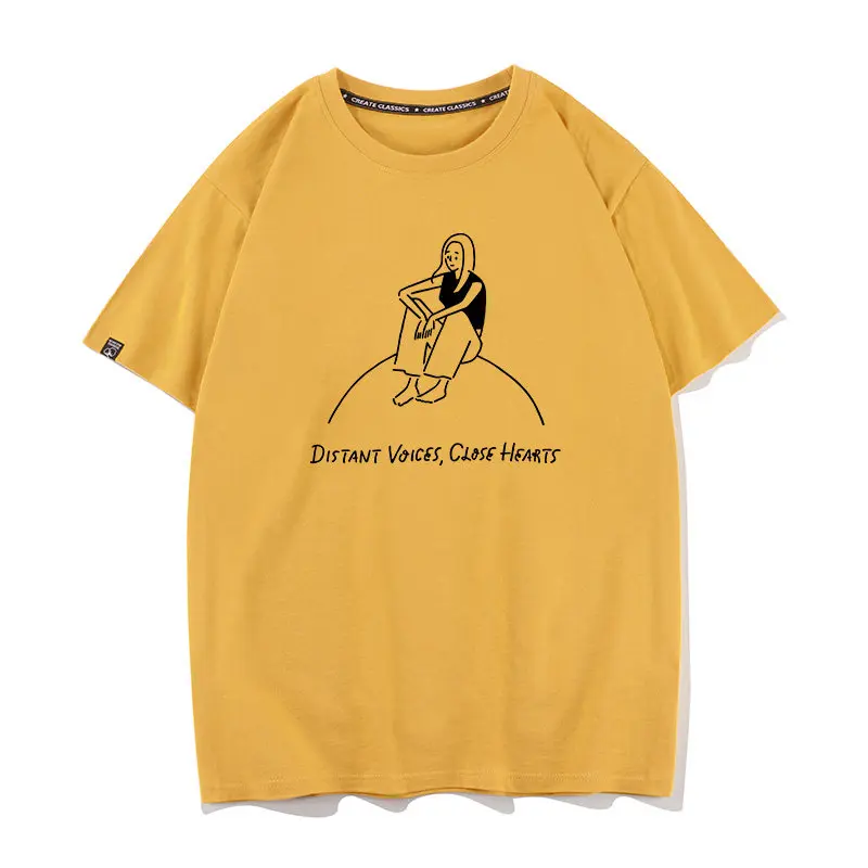English Line Figurine Printed Pure Cotton Short Sleeve T-shirt Men's And Women's Fashion Trend Casual Top for Summer
