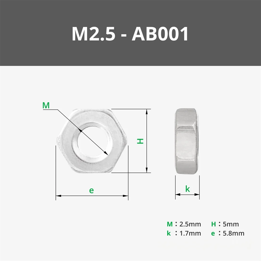 Top Bamboo 3D Printing Model Special Standard Parts M2.5 Nuts (20 pieces) AB001 Maker Treasure House