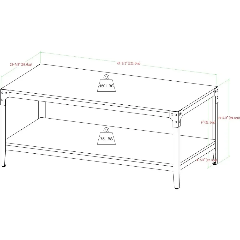 Mesa de centro de anidación de mármol Declan, mesa de centro de hierro y madera de ángulo Industrial urbano, lavado gris, mesas de extremo de 46 pulgadas, Basses Coffe