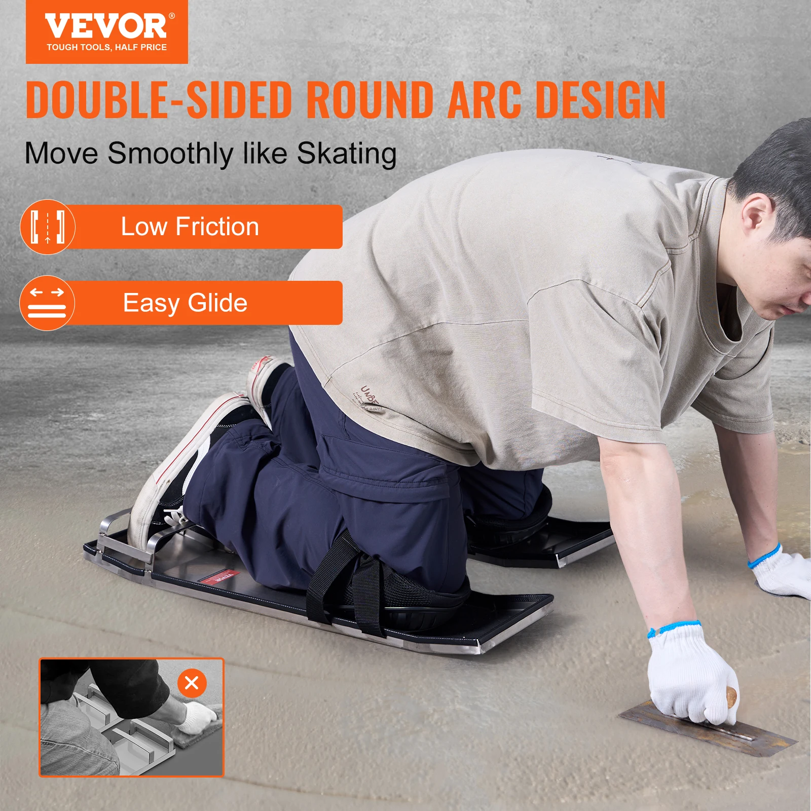 VEVOR Concrete Knee Boards Stainless Steel 28\'\' x 8\'\' Concrete Sliders Knee Boards For Concrete Concrete Knee Pads Pair Sliders