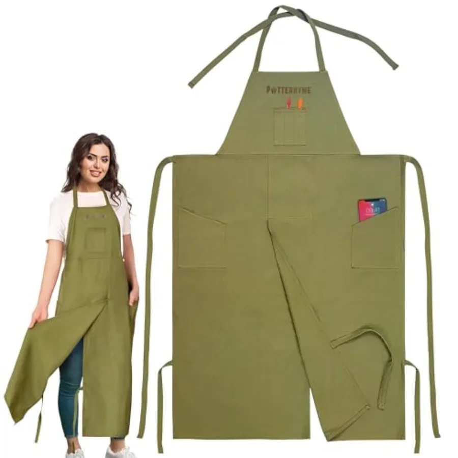 

Full Coverage Pottery Apron Split Leg - 100% Cotton Canvas Potter's and Ceramics Aprons with Pockets for Women and Men