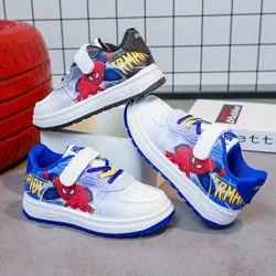 Disney Children's Casual Shoes Cartoon Boys' Breathable Fashion Sports Shoes Sneakers Pu Leather Blue White Shoes Size 26-37