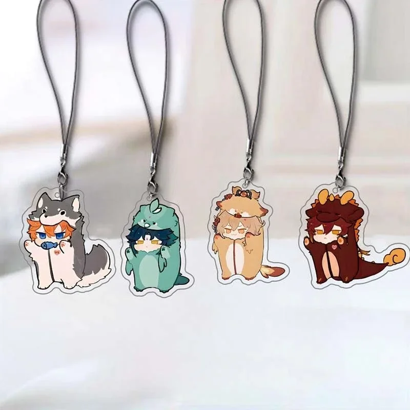 

Anime Genshin Impact Diluc Kaeya Alberch Cosplay Q Version Phone Strap Backpack Charm Acrylic Gift Ambitus