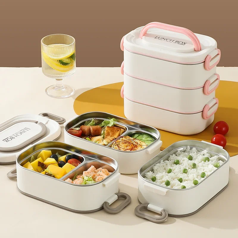 Insulated 304 Stainless Steel Lunch Box Set with Soup Rice Bowl Microwave Safe Office Lunch Box for Students with Heat Retention