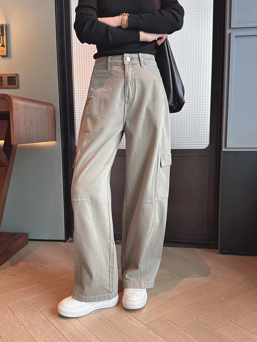 

Американские джинсы с высокой талией, свободного кроя, в стиле рабочей одежды, с эффектом потертости, повседневные, женские, зимние