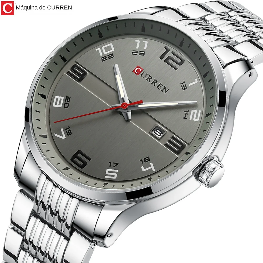 Relojes CURREN de lujo para hombres de negocios, relojes de pulsera de cuarzo de acero inoxidable, reloj con fecha automática para hombre con manecillas luminosas