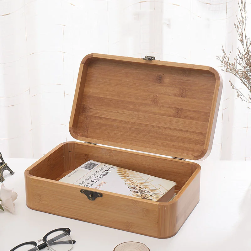 

Wooden Jewelry Box Solid Wood Bamboo Flip Wooden Box Household Black Walnut Storage Box Document Gift Box With Lock