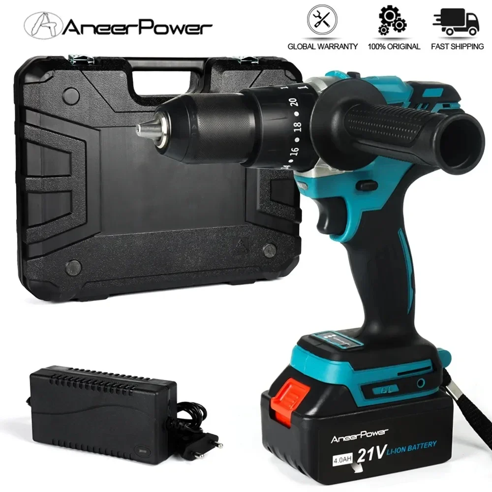 13 mm Bohrfutter, bürstenlos, 21 V, Schlagkraft, Elektroschrauber, Eisfischen, 2 Geschwindigkeiten, kabellose Akku-Bohrschrauber, 4000 mAh Lithium-Batterie