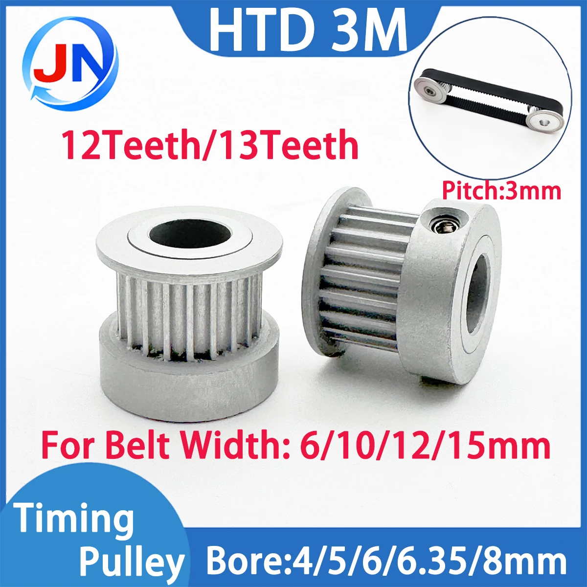 12T 13T HTD3M 12Teeth 13Teeth Timing Pulley Bore4/5/6/6.35/8mm Belt Width6/10/12/15mm HTD 3M Synchronous Wheel Belt Pulley CNC