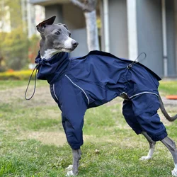 Spring Autumn Blue 4-leg Raincoat Windproof Rainproof Zipper Jacket for Italy Greyhound Inner Mesh Breathable Coat for Whippet