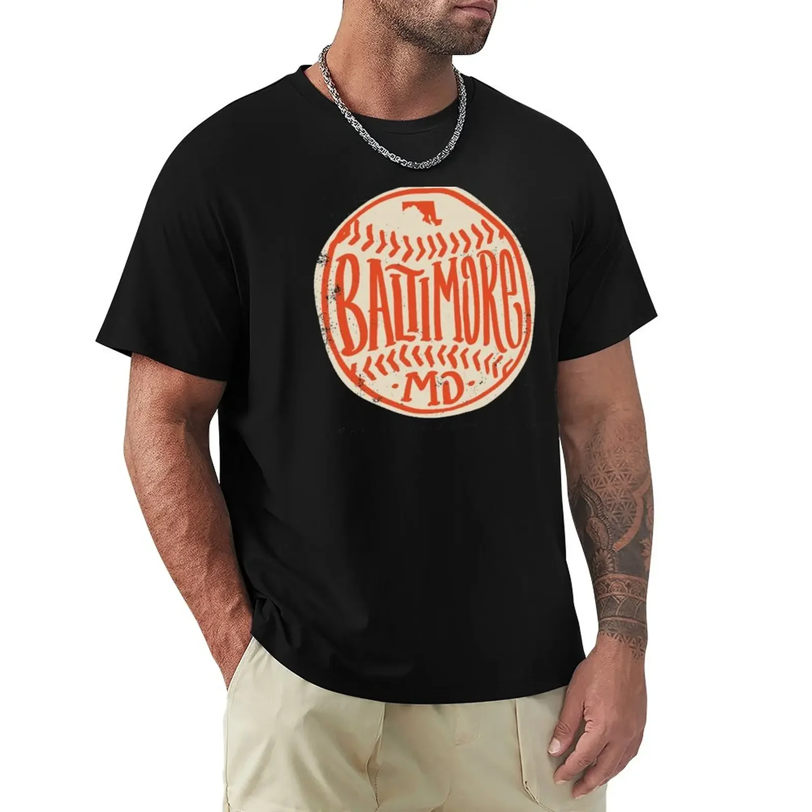 

Hand Drawn Baseball for Baltimore with custom Lettering T-Shirt sports fans hippie clothes quick-drying mens funny t shirts