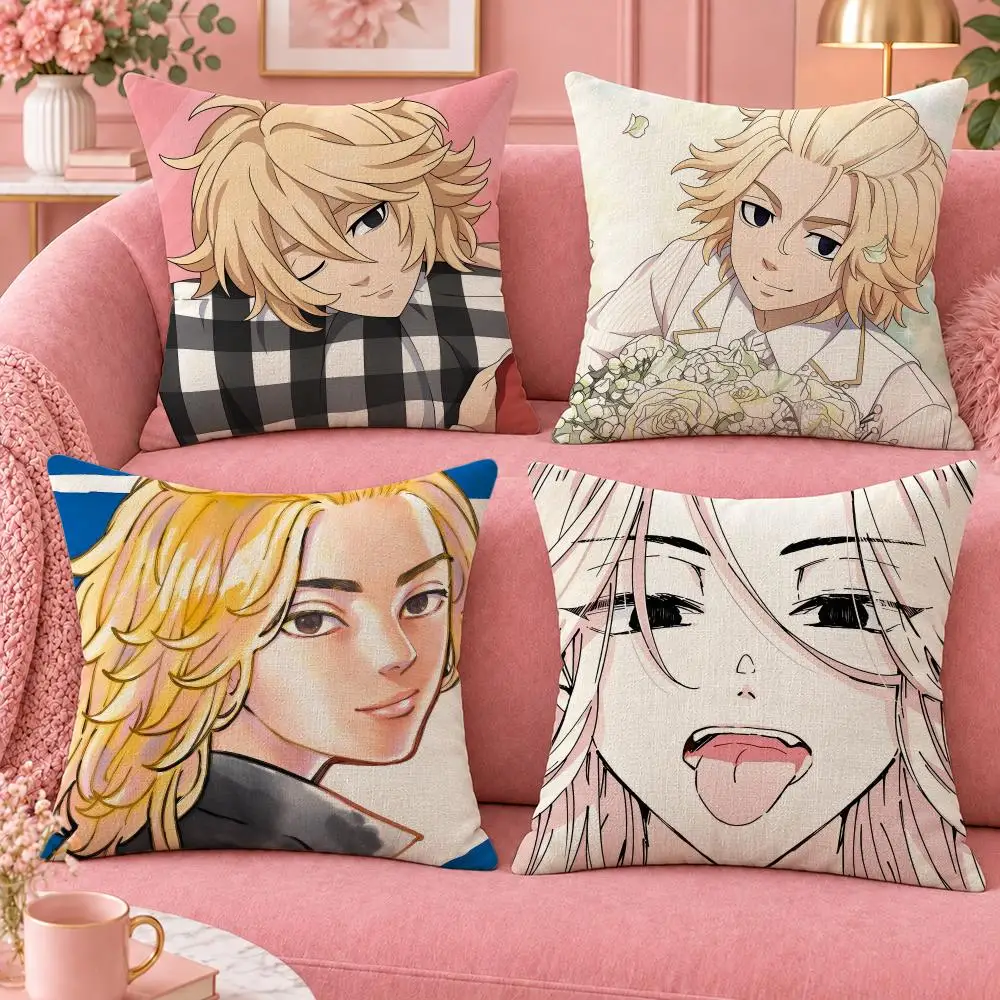 Anime Tokyo Revengers Mikey Cushion Cover Cute Cartoon Throw Pillow Cover Soft Plush Cushion Cover Sofa Bedroom Home Decor