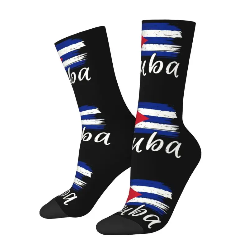 Cuba Cuban Havana Flag Mens Crew Socks Unisex Fun 3D Printing Cuban Patriotic Dress Socks