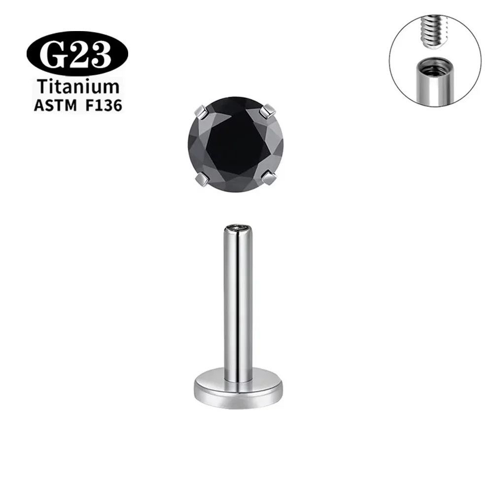 ASTM F136 Titan Ohr-, Lippen- und Nasenstecker mit Zirkonia-Stein, Labret-Stick mit Innengewinde, Ohrringe, runde Piercings in verschiedenen Größen, Körperschmuck – Detail 5