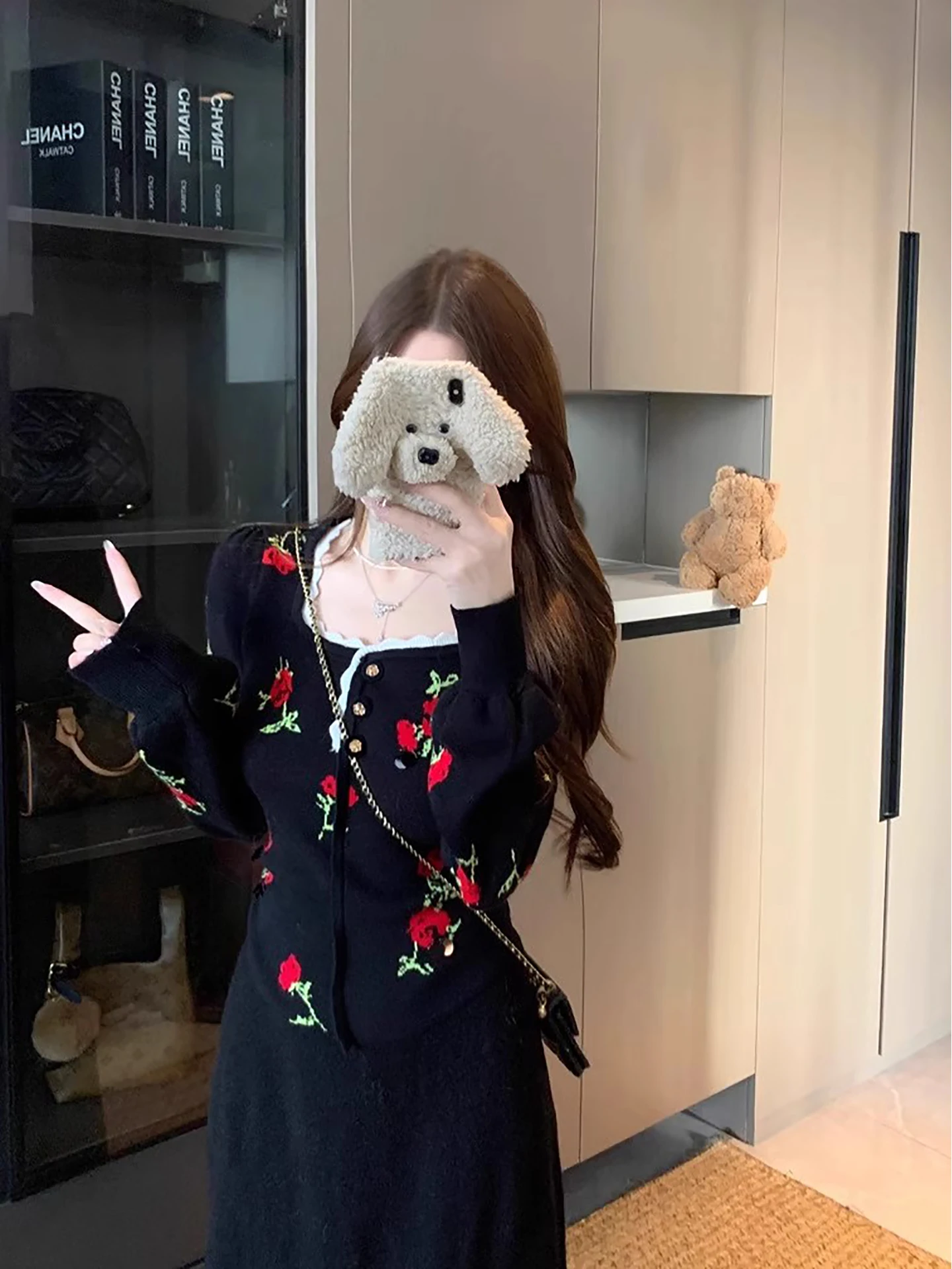 

Корейский вязаный свитер с розой, женский модный утягивающий свитер высокого класса, осень-зима, винтажный свободный крой, длинный све