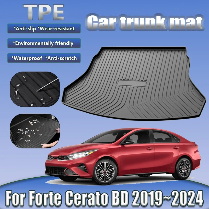 Car Trunk Mat For Kia Forte Cerato BD K3 2019~2024 2020 2021 2022 2023 Waterproof Rubber Material Storage Liner Pad Accessories