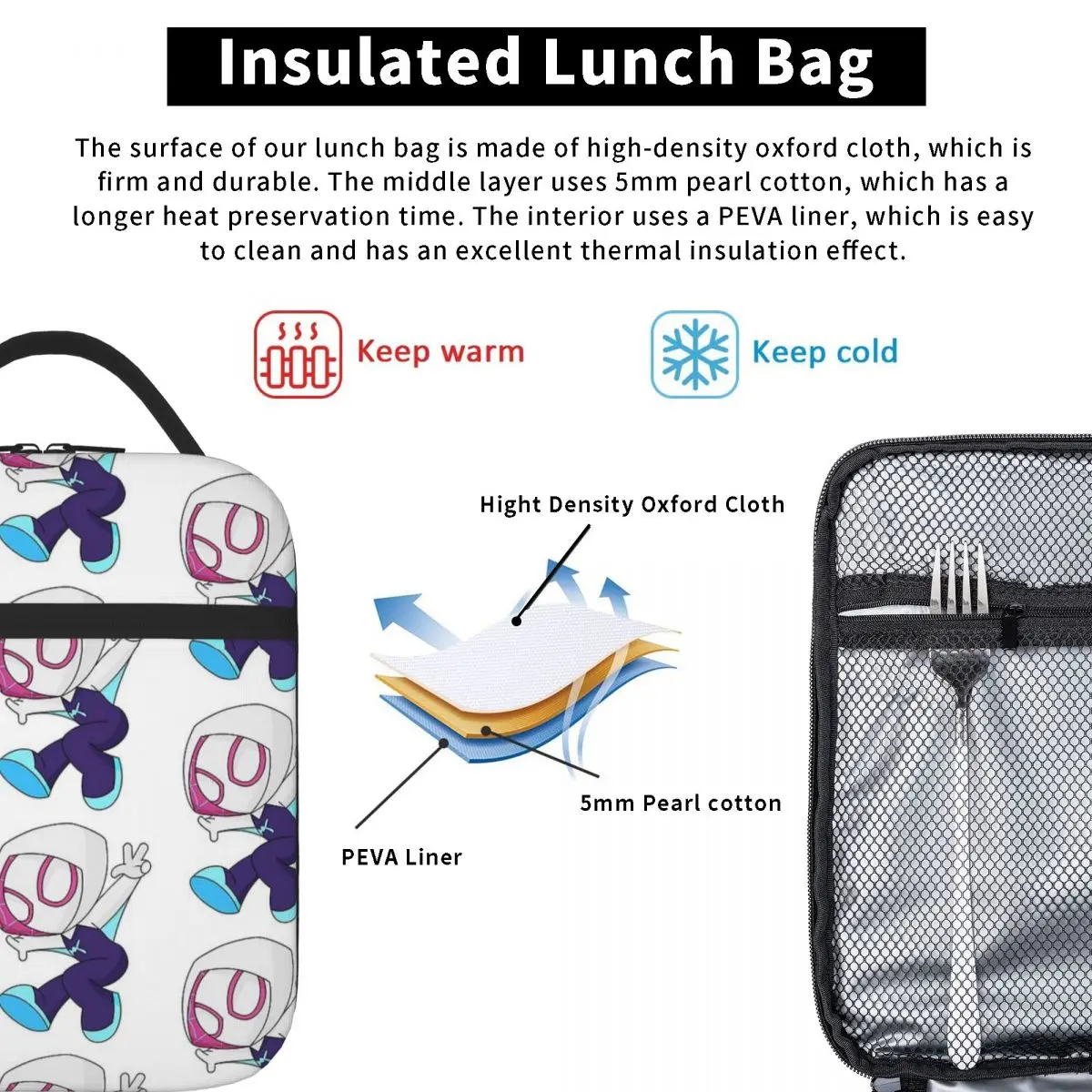 Ghost Spider Girl Lunch Bags Insulated Bento Box Waterproof Lunch Tote Leakproof Picnic Bags Cooler Thermal Bag for Woman Girl