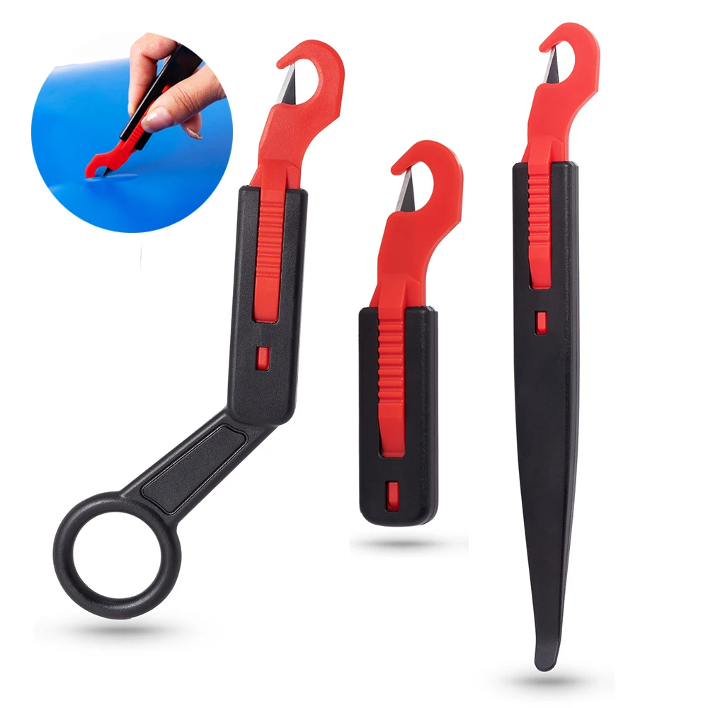 

EHDIS Safety Car Vinyl Guard Cutter Carbon Fiber Film Window Tint Sticker Wrapping Knife Paper Cutting Slitter Tool 3pcs/Set